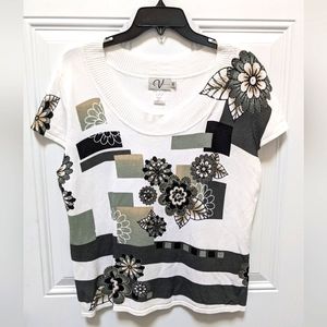 🆕 Retro Embellished Top Beads Sequins Gold Accents Short Sleeves, Varia